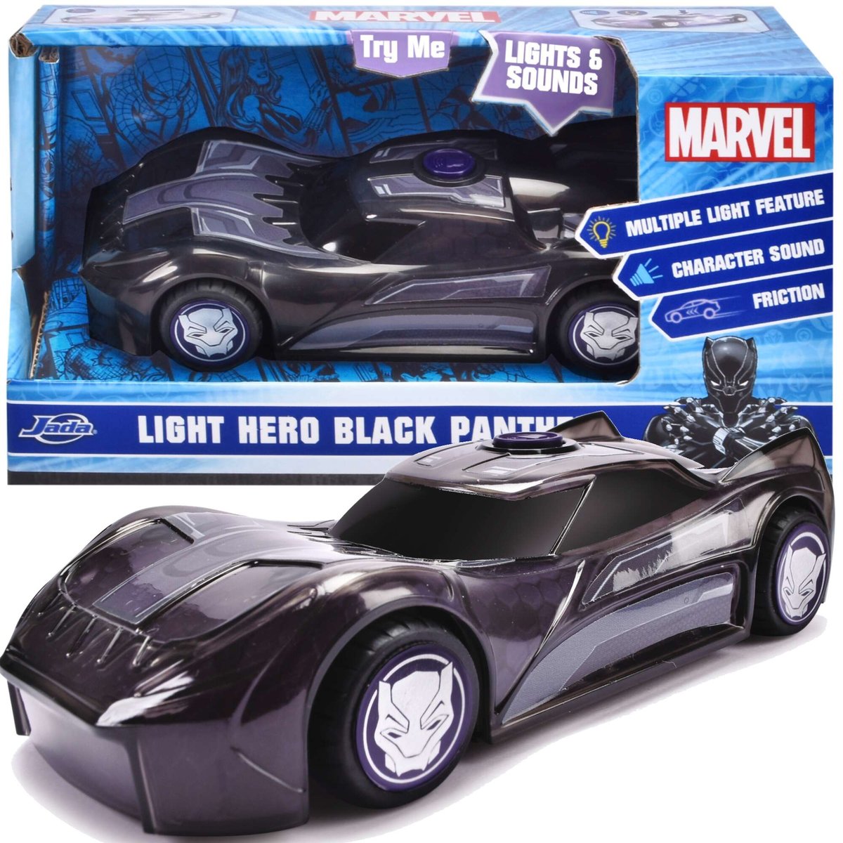 Marvel Czarna Pantera Light Hero Black Panther Mały Samochód z efektami świetlnymi i dźwiękowymi