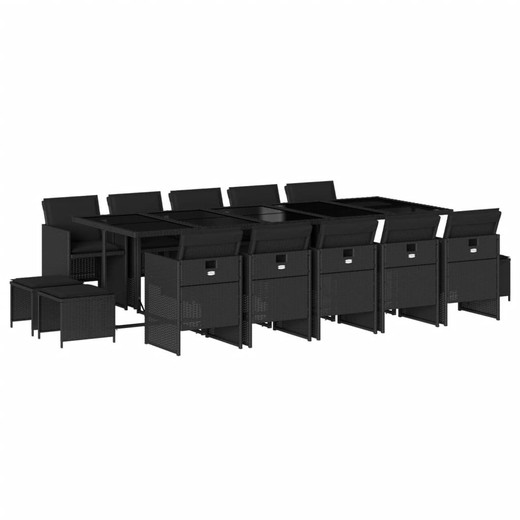 15-cz. zestaw mebli ogrodowych z poduszkami, czarny, rattan PE