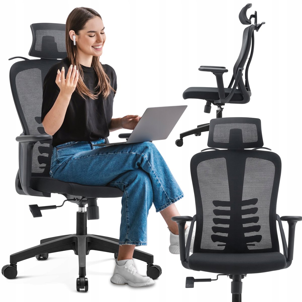 Fotel Biurowy Obrotowy Czarny Ergonomiczny JULIET Krzesło Obrotowe Biurowe