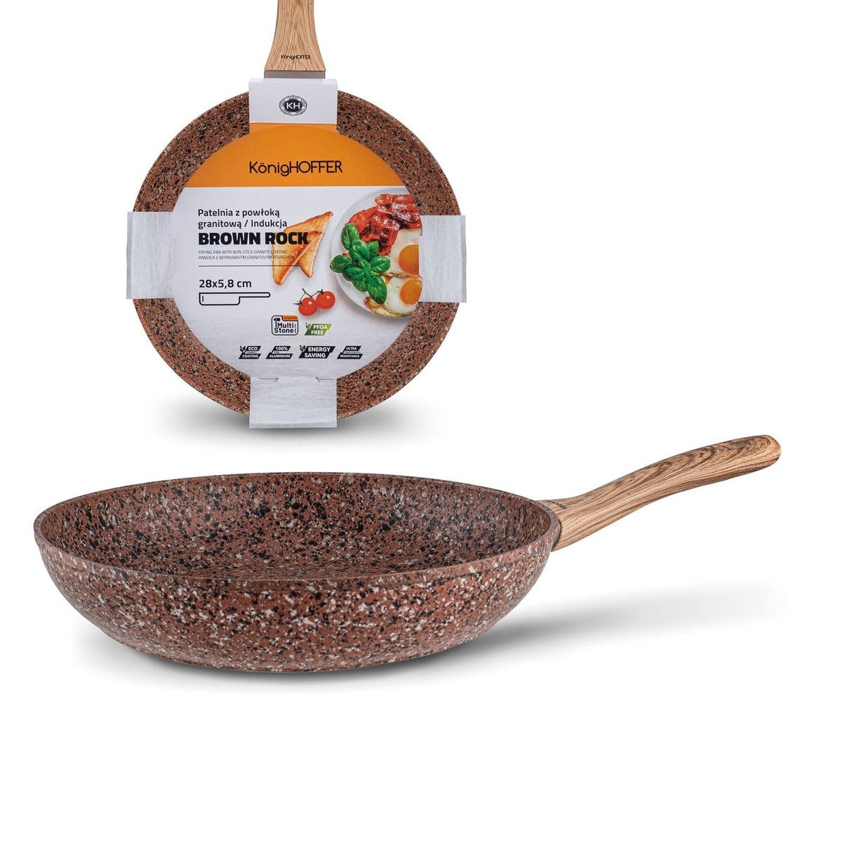 PATELNIA granitowa patelnia INDUKCJA na GAZ 28cm Brown Rock Konighoffer
