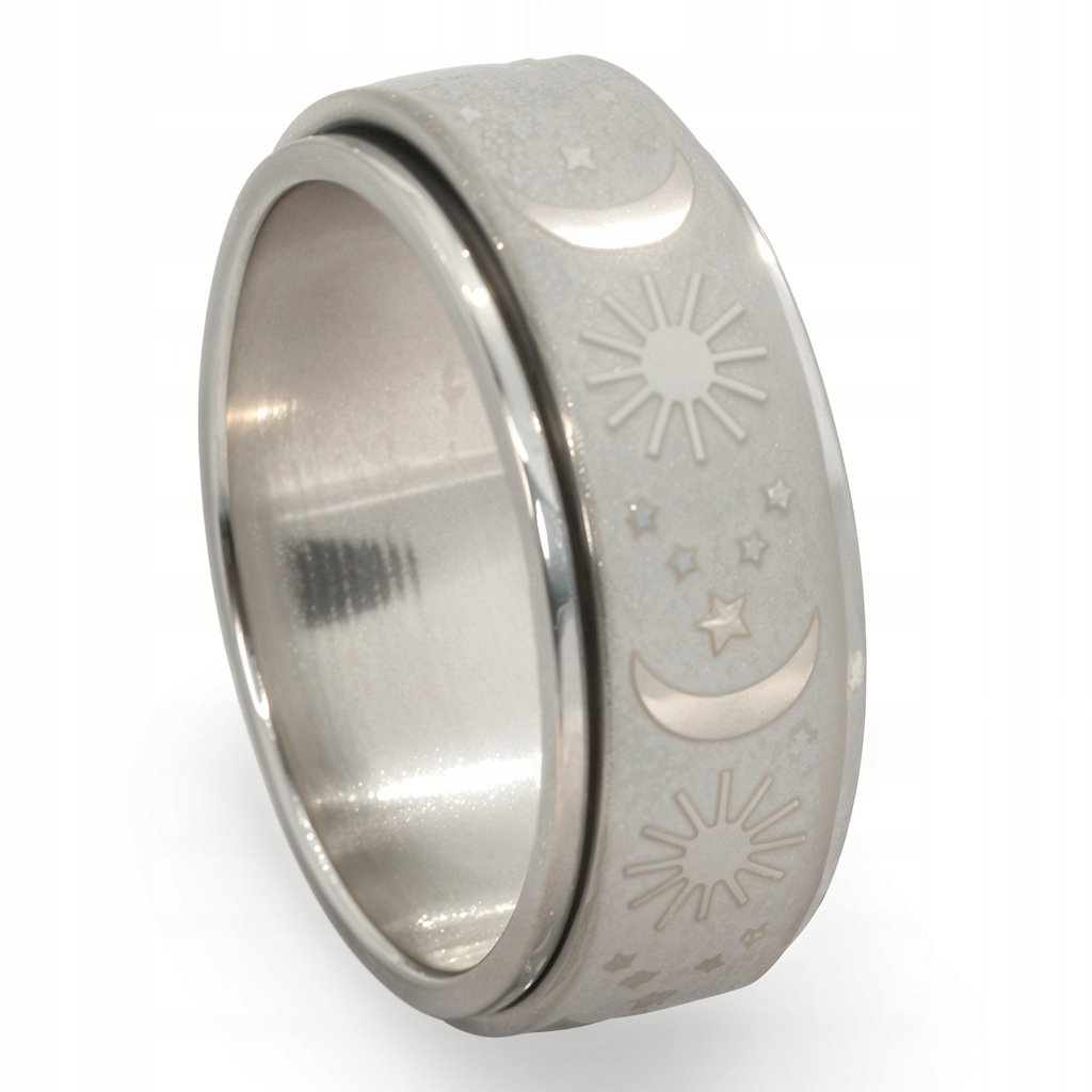 SREBRNY PIERŚCIEŃ antystresowy ring słońce księżyc stal chirurgiczna