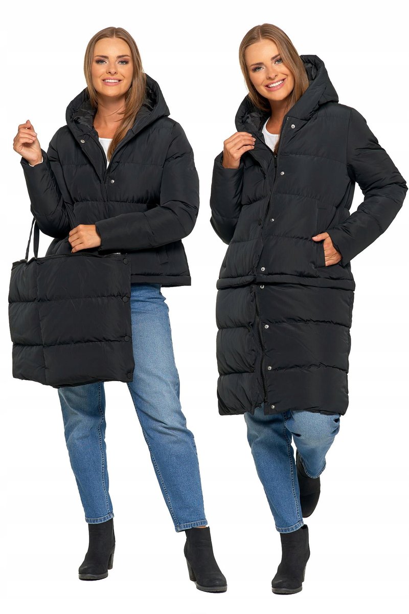 Kurtka Damska Długa Puchowa 2w1 Odpinana Multifunkcyjna CZARNA MORAJ S
