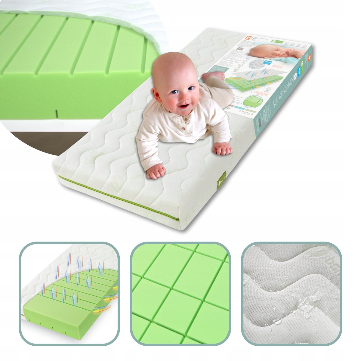 MATERAC 120x60 PIANKOWY TWARDY ŚREDNIO JAKOŚĆ PREMIUM DO ŁÓŻECZKA 120X60