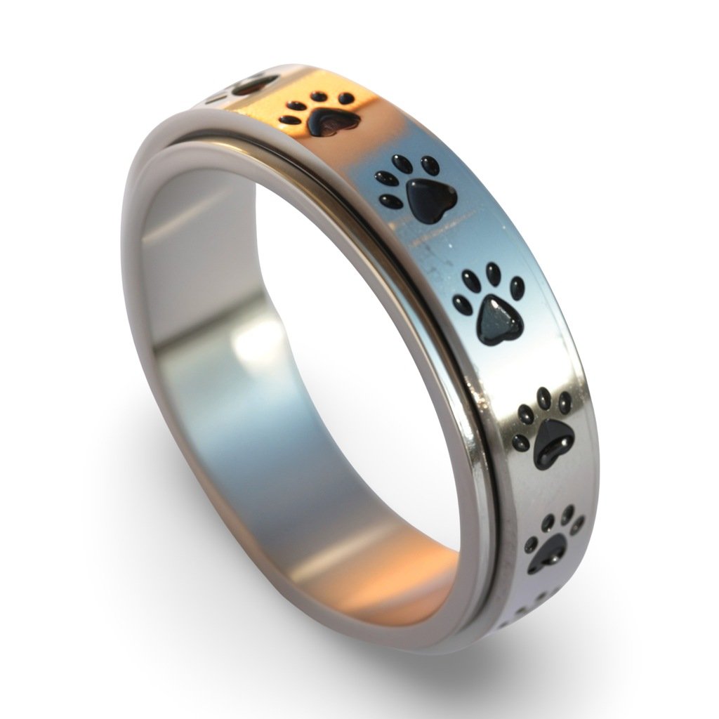 SREBRNY PIERŚCIONEK Z ŁAPKAMI stal chirurgiczna antystresowy na prezent