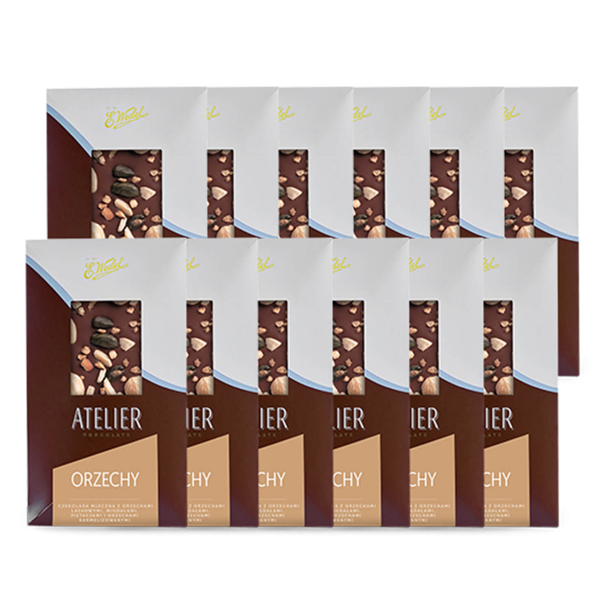 12 x Czekolada Atelier Mleczna z orzechami 85 g E.Wedel