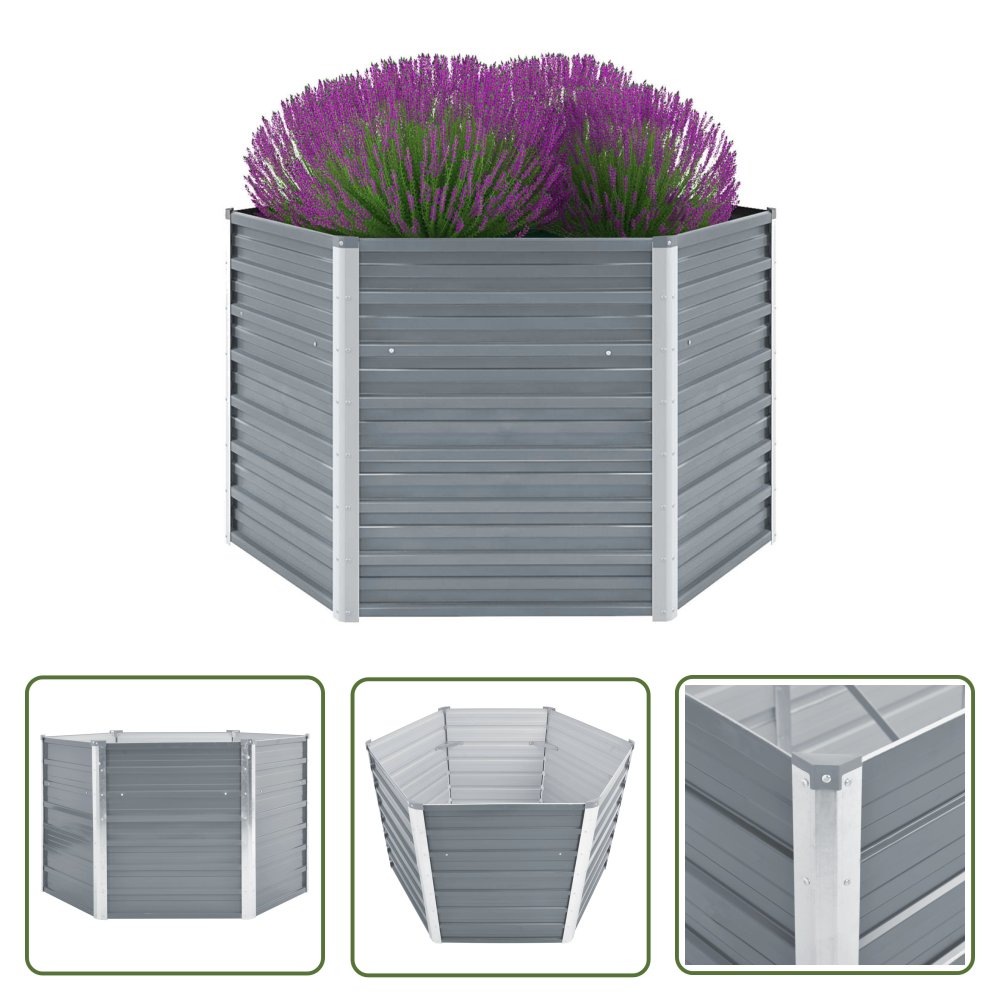 The Living Store Podwyższona donica z galwanizowanej stali - 129x129x77 cm - szara - Podwyższona Donica