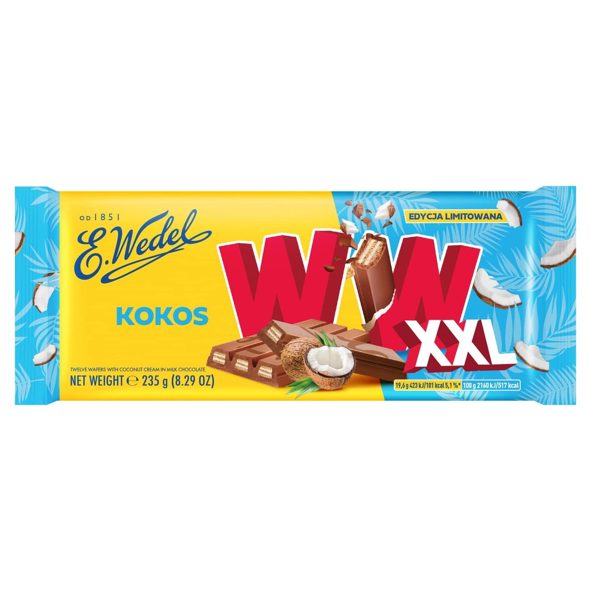 Czekolada Mleczna WW XXL Wafelki kokosowe 235 g E.Wedel E.Wedel