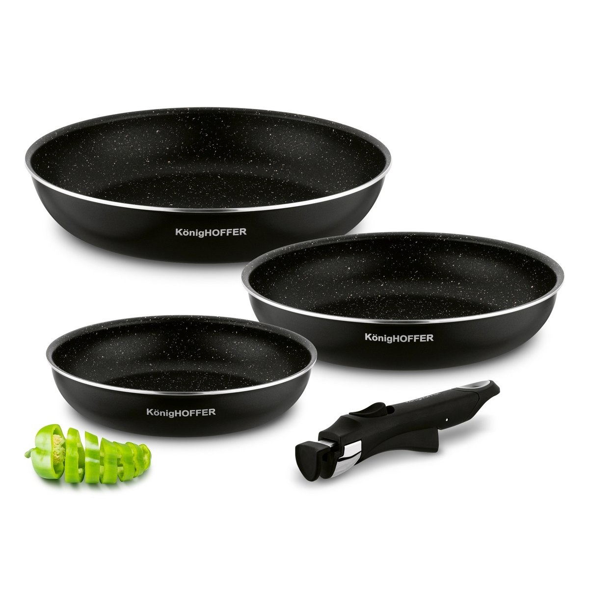 ZESTAW patelnia Z ODPINANĄ RĄCZKĄ patelnie INDUKCJA 20/24/28cm Spinel Black Konighoffer