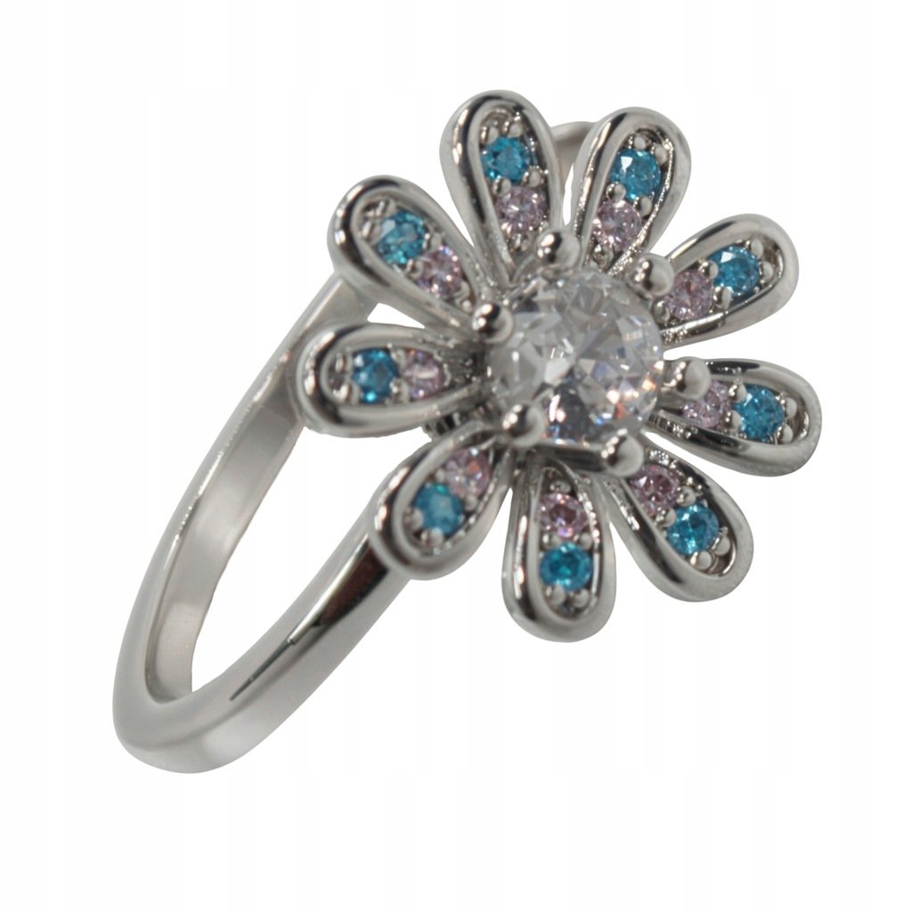 SREBRNY REGULOWANY PIERŚCIONEK z kwiatkiem stal chirurgiczna na prezent