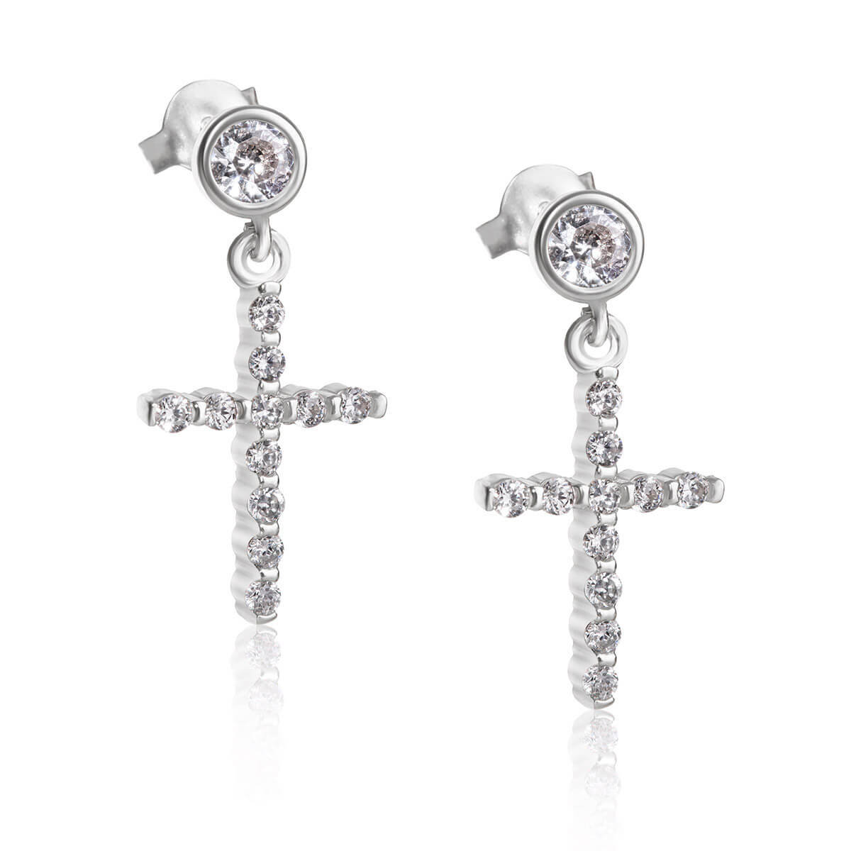 Kolczyki srebrne krzyże wiszące z cyrkoniami