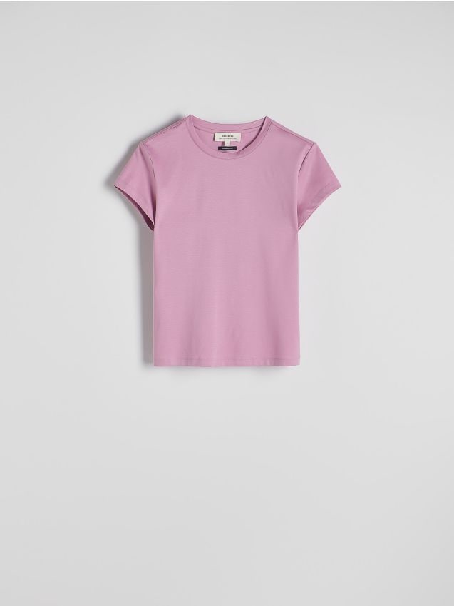 Reserved - T-shirt z domieszką jedwabiu - różowy