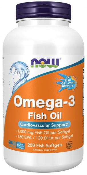 Now® Foods NOW Omega-3, destylowana molekularnie, 200 kapsułek rybnych