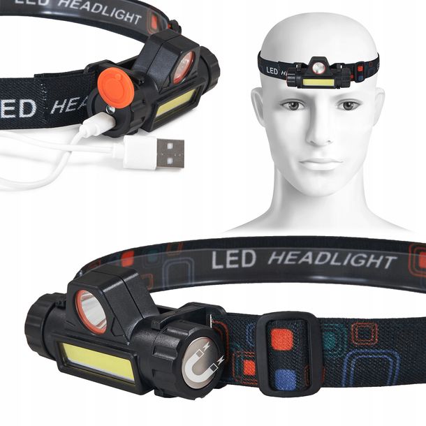 Latarka Czołowa Led 1w+1w Cob 6000k Akumulatorowa