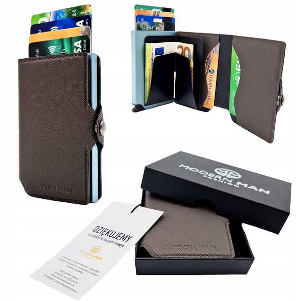 Portfel Na Karty Meski Rfid Slim Wallet Szary Mały Nowoczesny Na Prezent