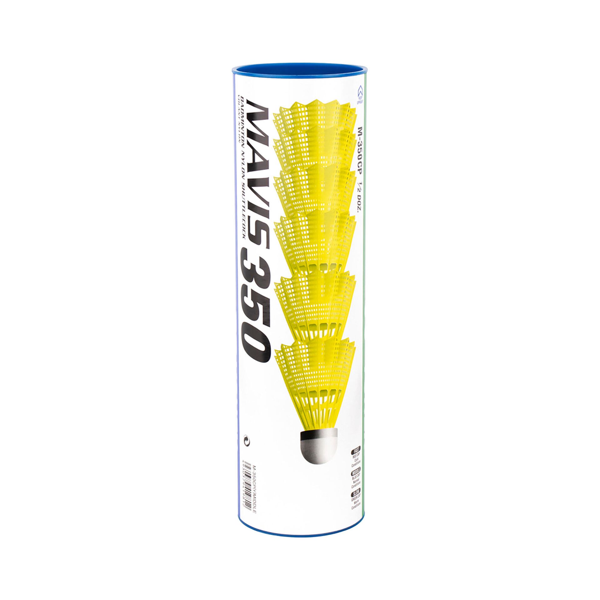 Yonex Mavis 350 Badmintonshuttle, doos met 6 stuks, geel, slow-groen YNX_Mavis 350 (Box Of 6)_GRN/YEW