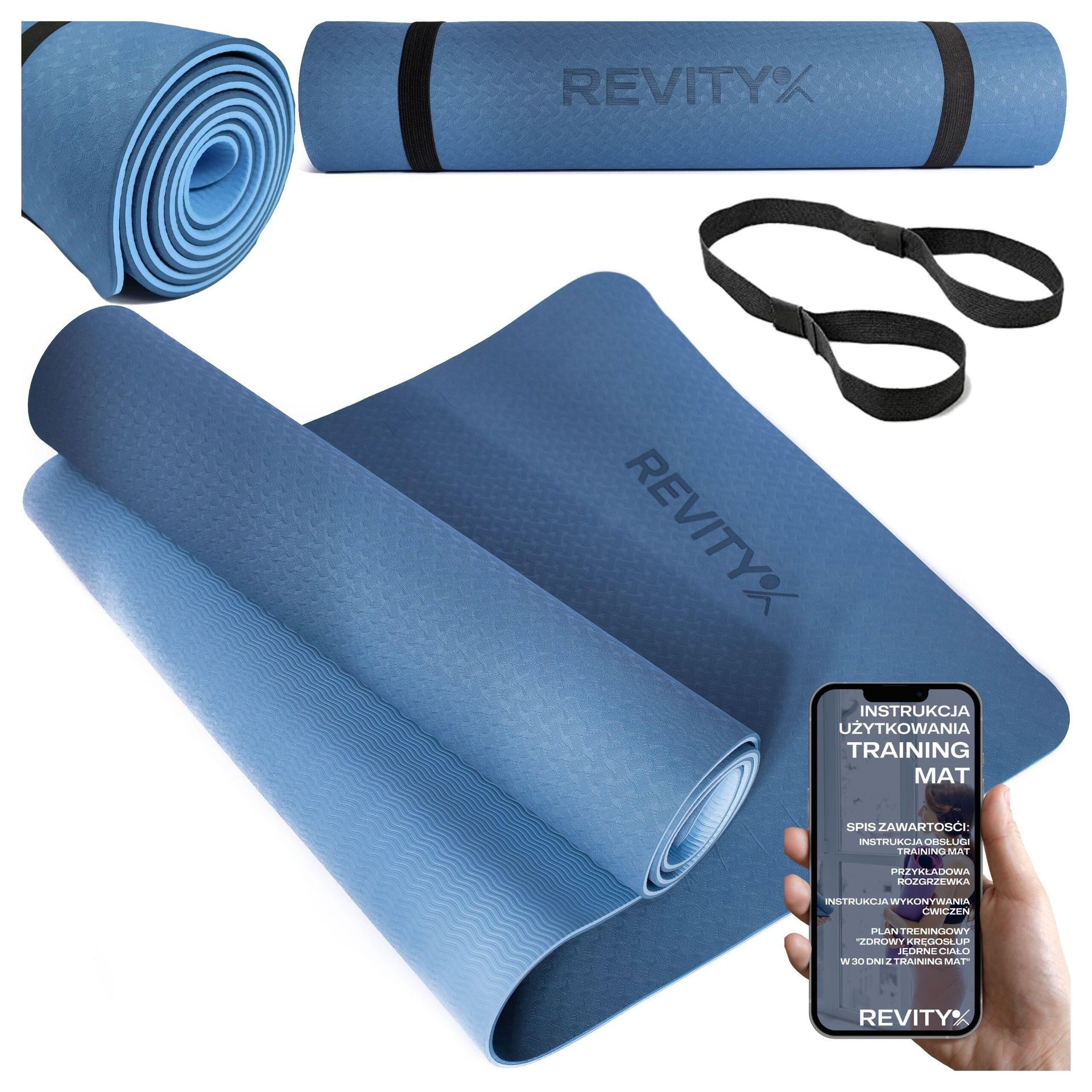 Mata Do Ćwiczeń Fitness/Joga Antypoślizgowa Niebieska Pokrowiec Plan Treningowy