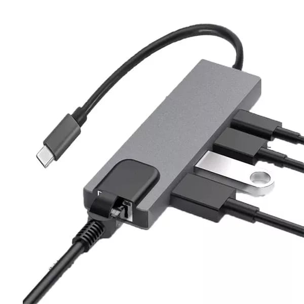 Ecobox Adapter Dex Typ-C HDMI + USB + RJ45 + Typ-C Srebrny