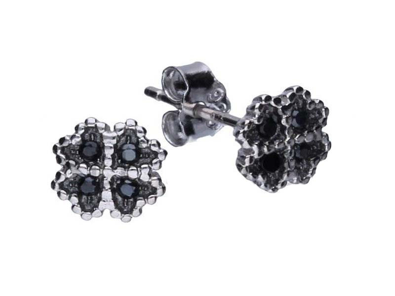 Srebrne kolczyki 925 kwiatuszek koniczynka z cyrkoniami na sztyft