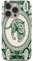 Burga Etui Antique Tough Magnetic do iPhone 16 Pro, beżowe z zielonymi wzorami