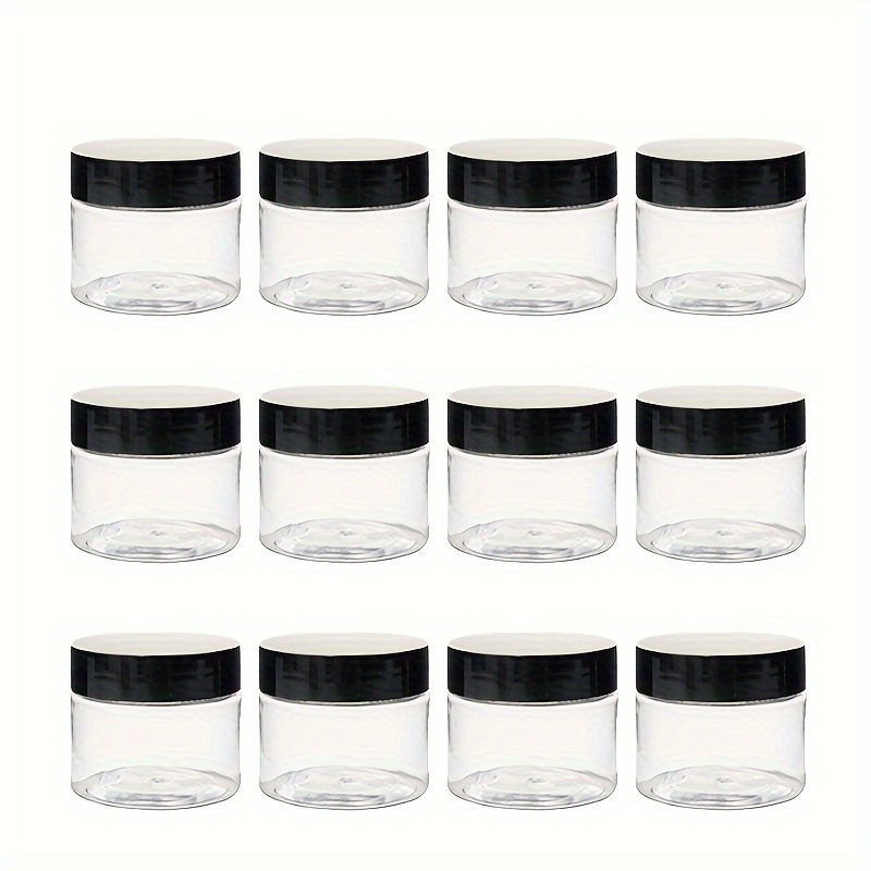 TEMU 12 szt. 50ml Plastikowe Słoiczki Kosmetyczne z Czarnymi Zakrętkami - Idealne do Podróży i Domowego Użytku, Doskonałe do Kremów do Twarzy i