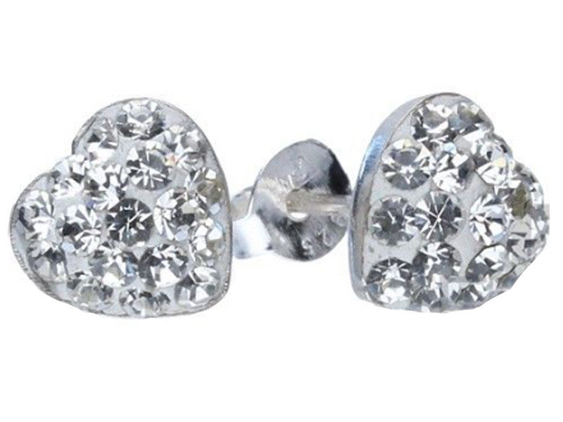 Kolczyki srebrne serca 925 z białymi cyrkoniami wkrętki 1,33g