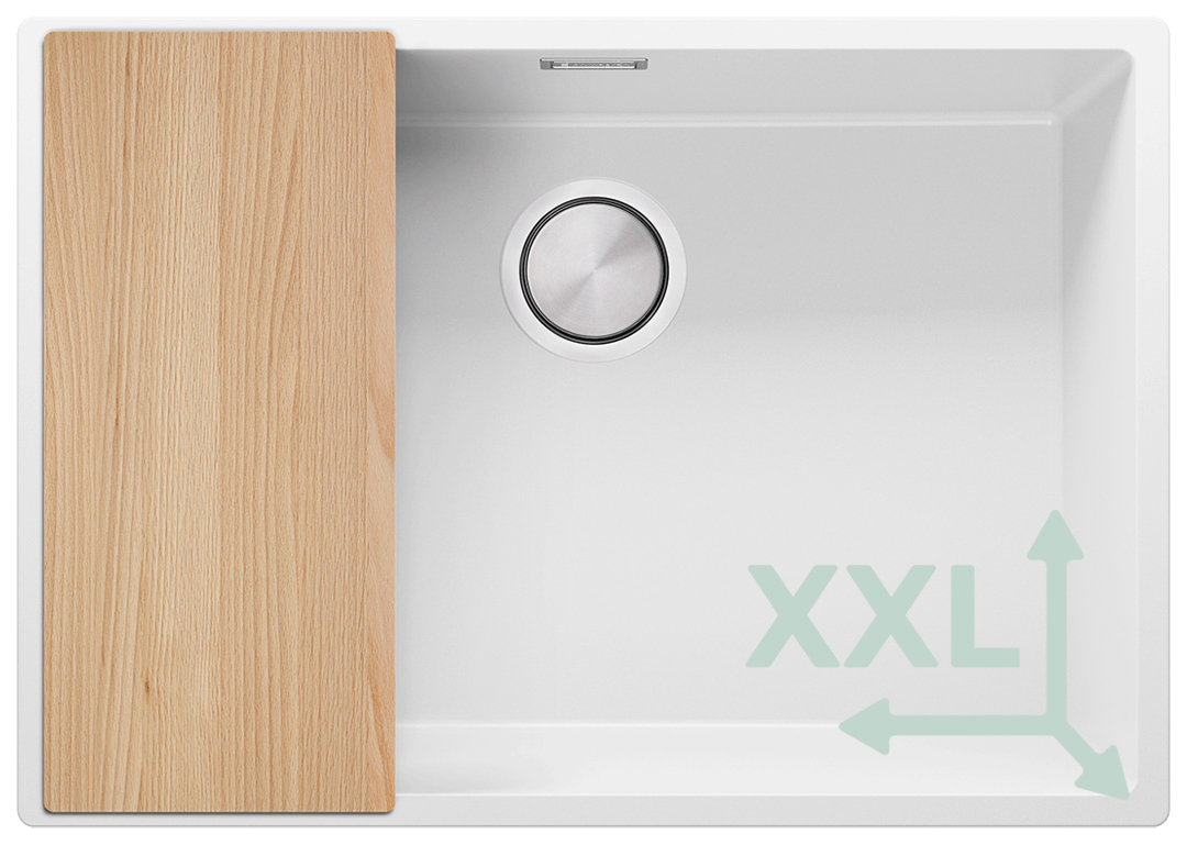 Podblatowy zlewozmywak granitowy z dużą komorą XXL. Zlew jednokomorowy Biały Londyn 70. Primagran
