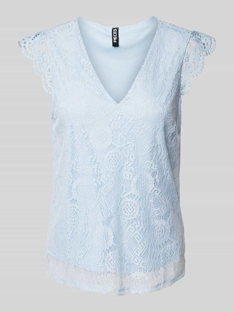 Top o kroju regular fit z koronkowym obszyciem model ‘COLLINE’