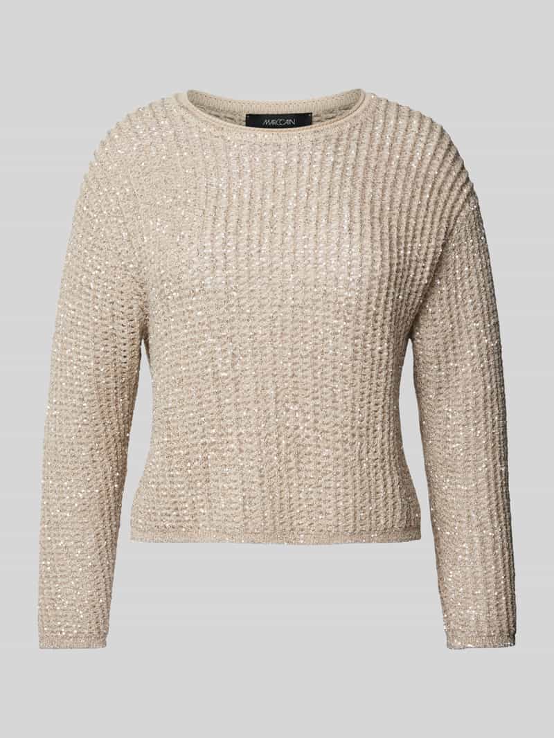 Sweter z dzianiny z dodatkiem wełny i cekinowym obszyciem