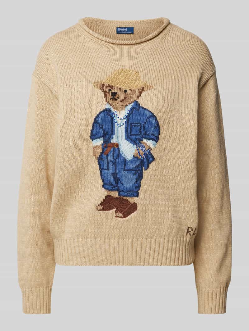 Sweter z dzianiny z nadrukiem z logo