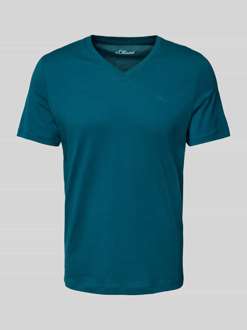 T-shirt o kroju regular fit z czystej bawełny z dekoltem w serek