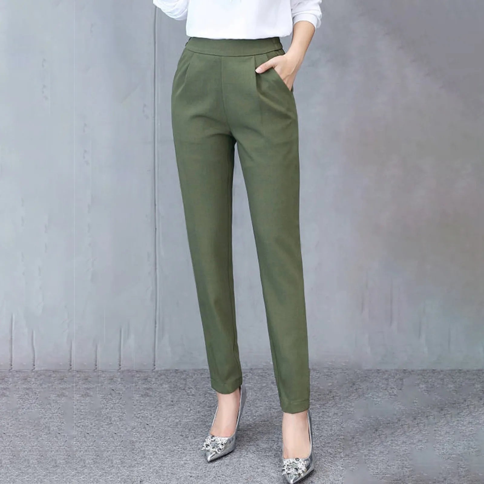 Damskie eleganckie spodnie chinosy - Zielony
