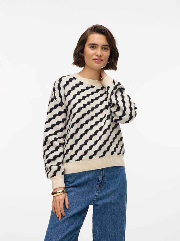 Vero Moda Sweter w kolorze kremowo-czarnym