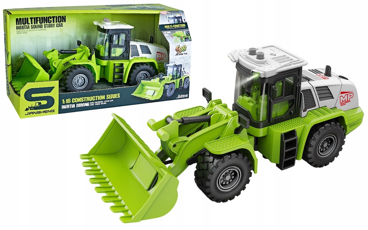 Koparka Pojazd Budowlany Efekty Świetlne Dźwiękowe Ruchoma Łyżka Zielony