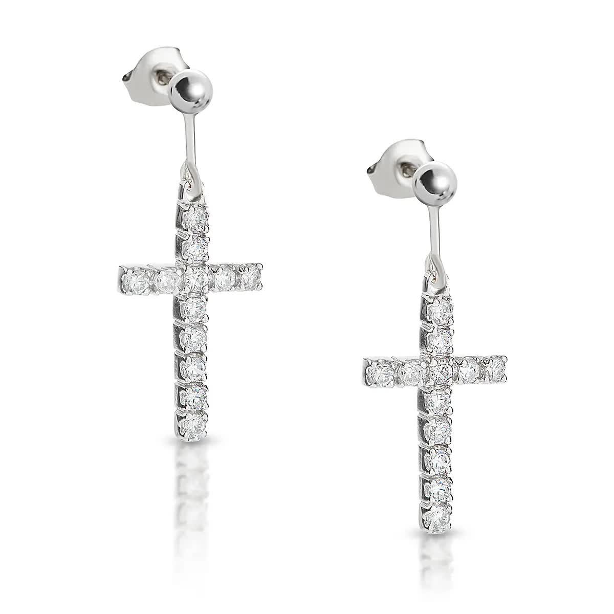 Kolczyki krzyże z cyrkoniami srebrne