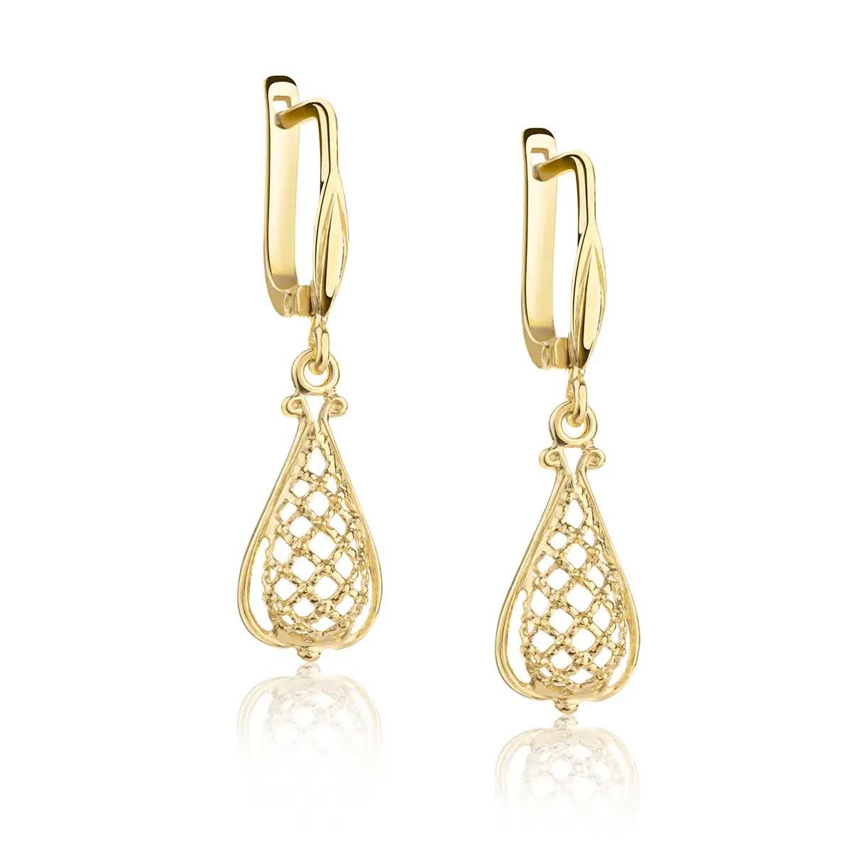 Kolczyki Wiszące Koronka Srebrne Pozłacane Ażurowe