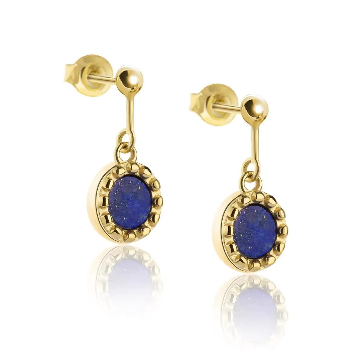 Kolczyki Lapis Lazuli Sztyfty Wiszące Srebrne Pozłacane