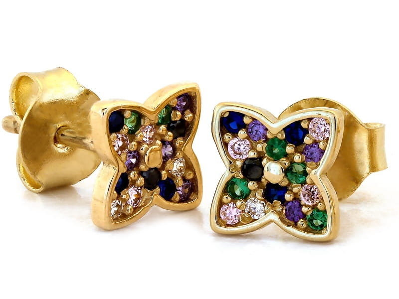 Kolczyki złote Au 585 Kwiatuszki multikolor