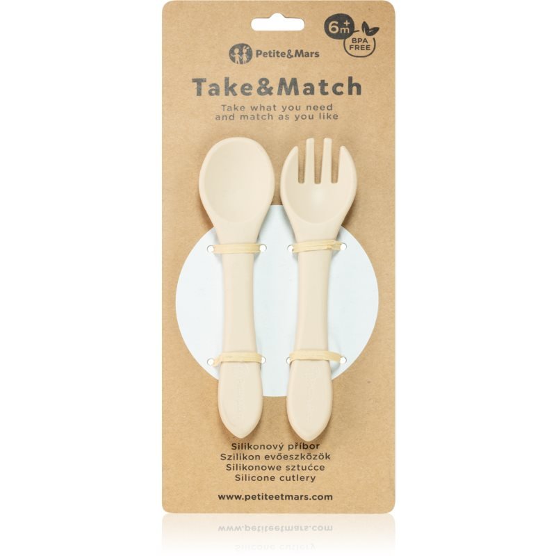 Petite&Mars Take&Match Silicone Cutlery sztućce Desert Sand 6 m+ 2 szt.