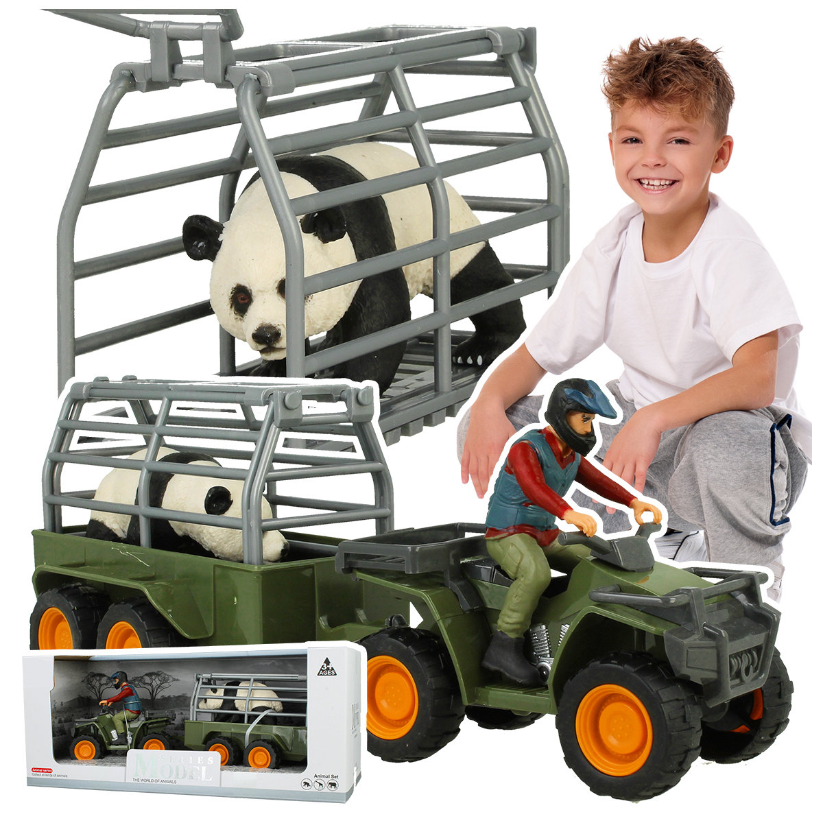 ZABAWKA QUAD TRANSPORTER AUTO Z PRZYCZEPĄ KLATKĄ NIEDŹWIEDŹ KIEROWCA ZESTAW Z2216