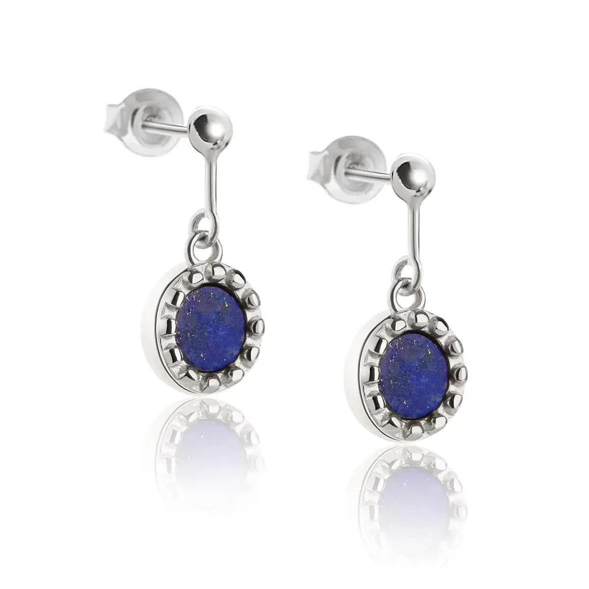 Kolczyki Lapis Lazuli Sztyfty Wiszące Srebrne