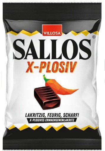 SALLOS X-Plosiv cukierki lukrecjowe z nadzieniem chili 150g 25 sztuk