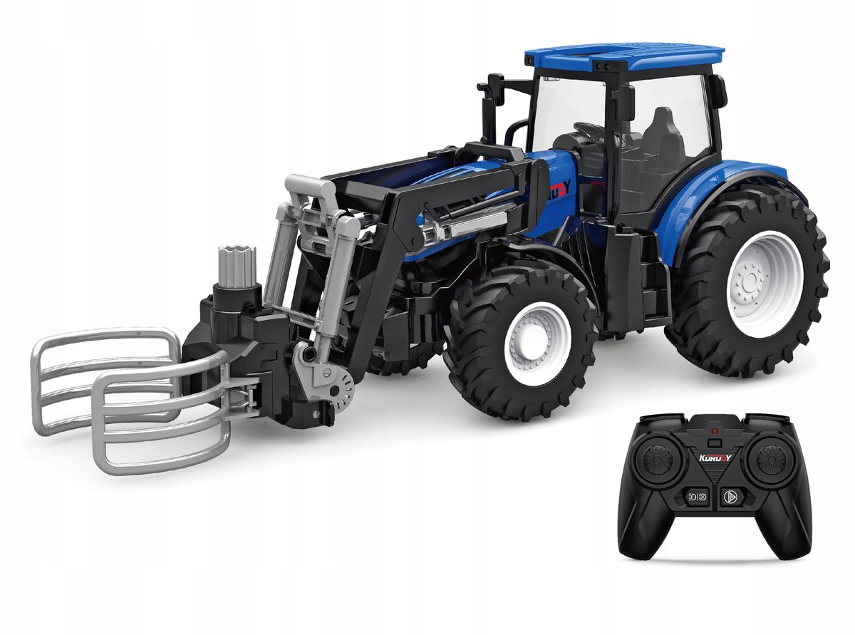 Zdalnie Sterowany Niebieski Traktor z Chwytakiem do Słomy Mały Rolnik