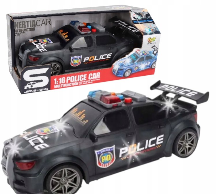 Sportowe Auto Policyjne Samochód Pojazd Czarny Dźwięk Światło Inercja 1:16