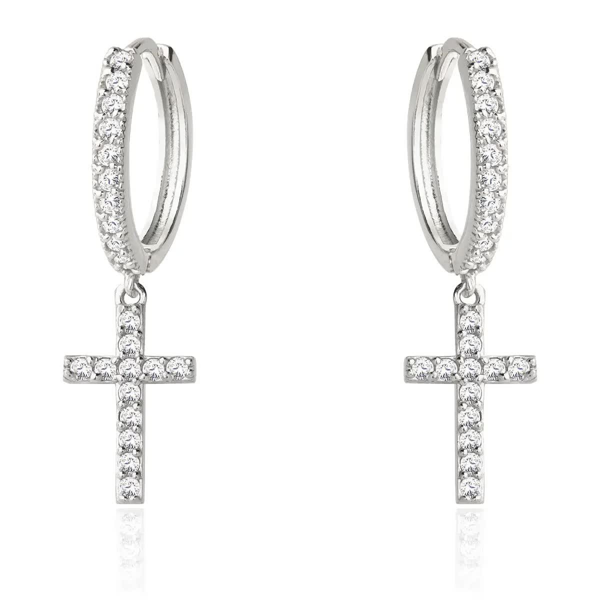 Kolczyki z krzyżami srebrne wiszące