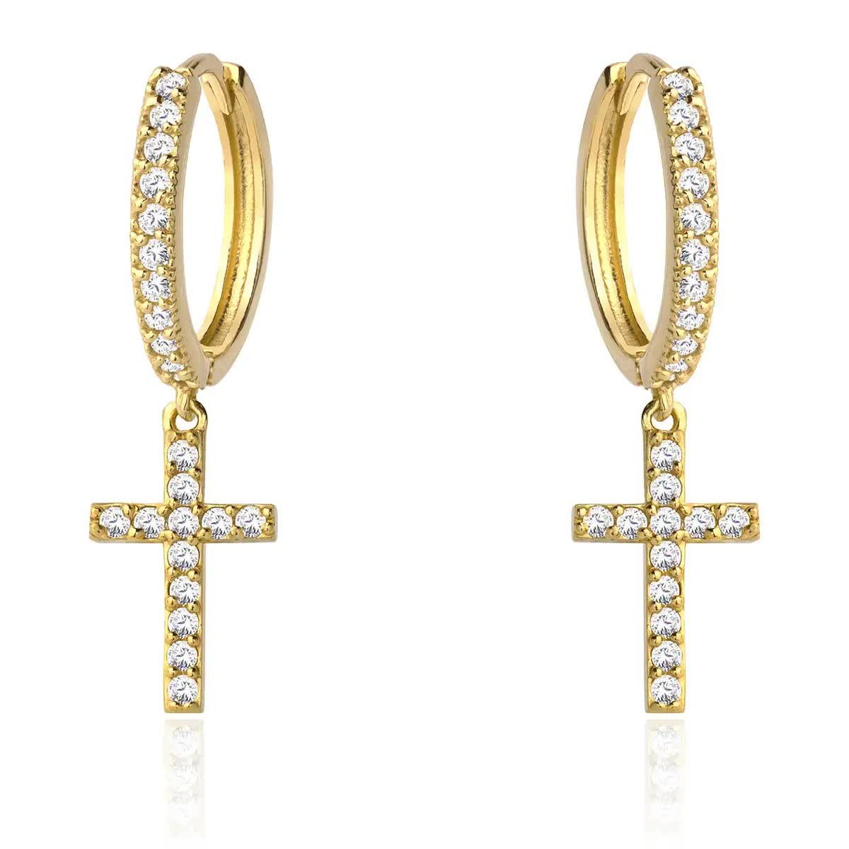 Kolczyki z krzyżami srebrne pozłacane wiszące