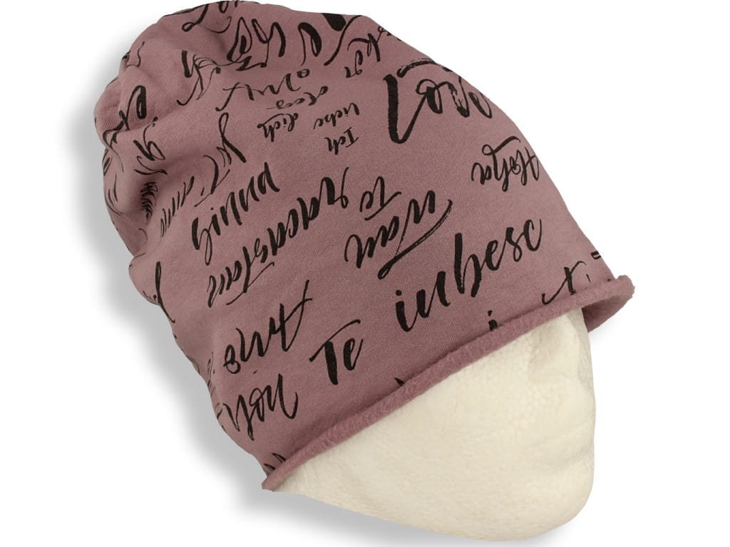 Czapka Damska Beanie Włoska Cienka Smerfetka Bawełna Różowa Z Napisami