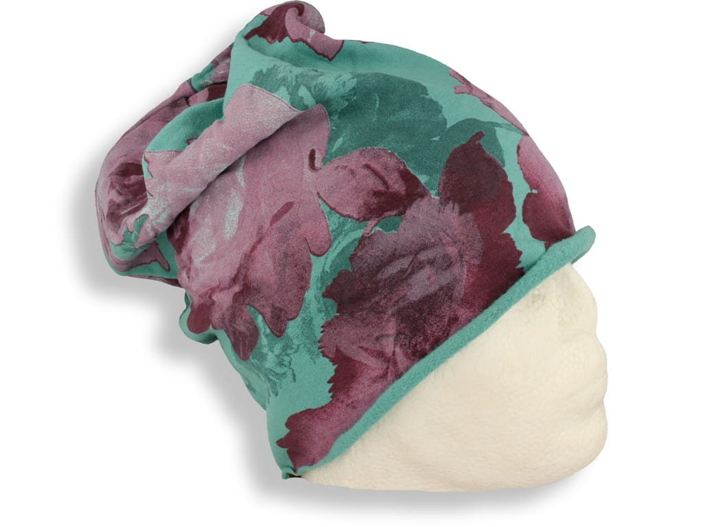 Czapka Damska Beanie Włoska Cienka Smerfetka Turkusowa W Kwiaty