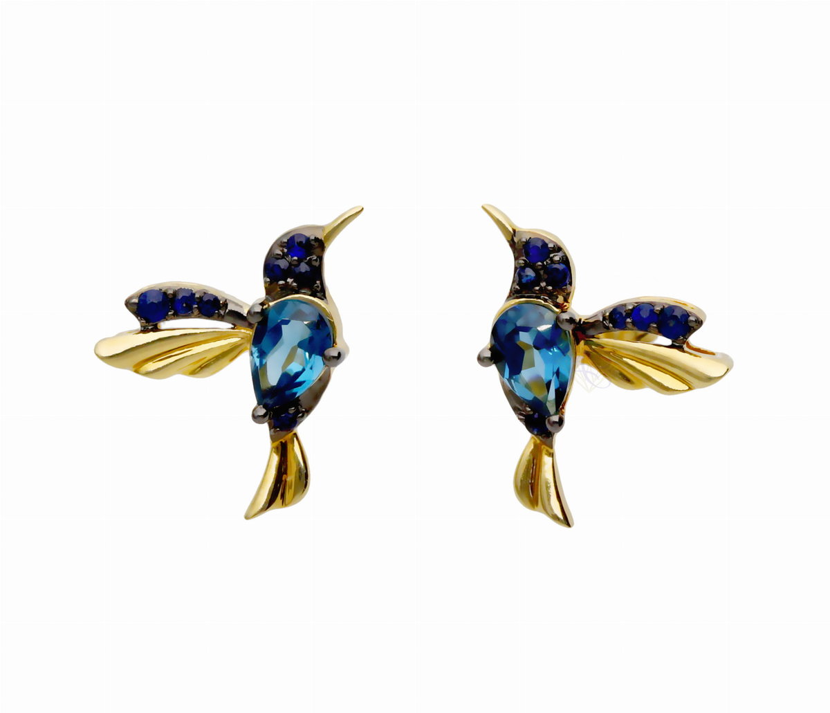 Kolczyki złote Au 585 Koliber London Blue