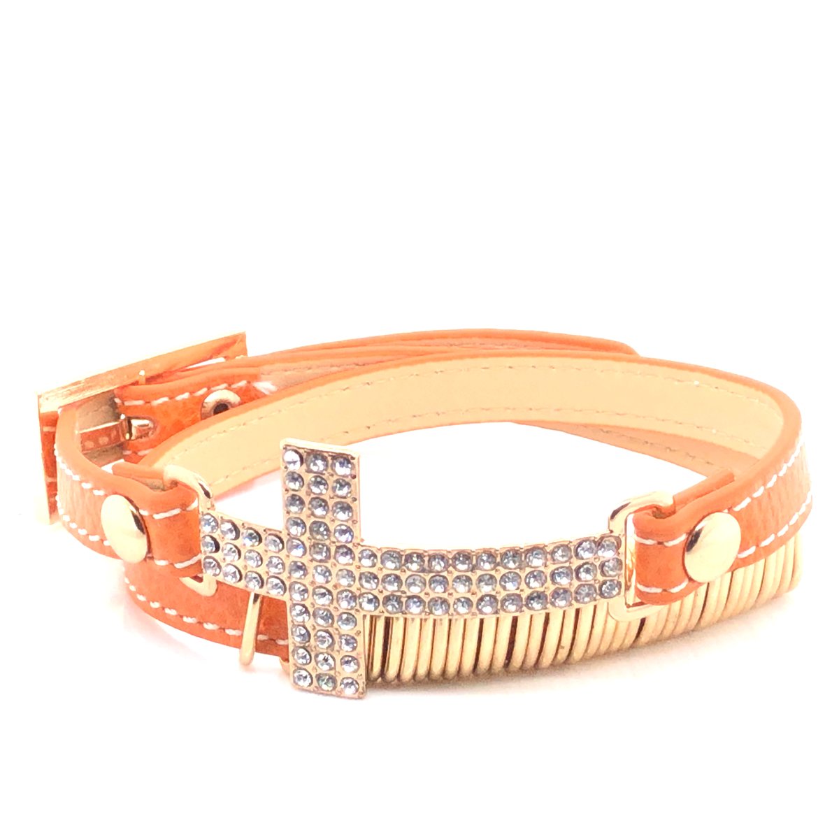 Bransoleta skórzana pomarańczowa z krzyżem BSZ112O