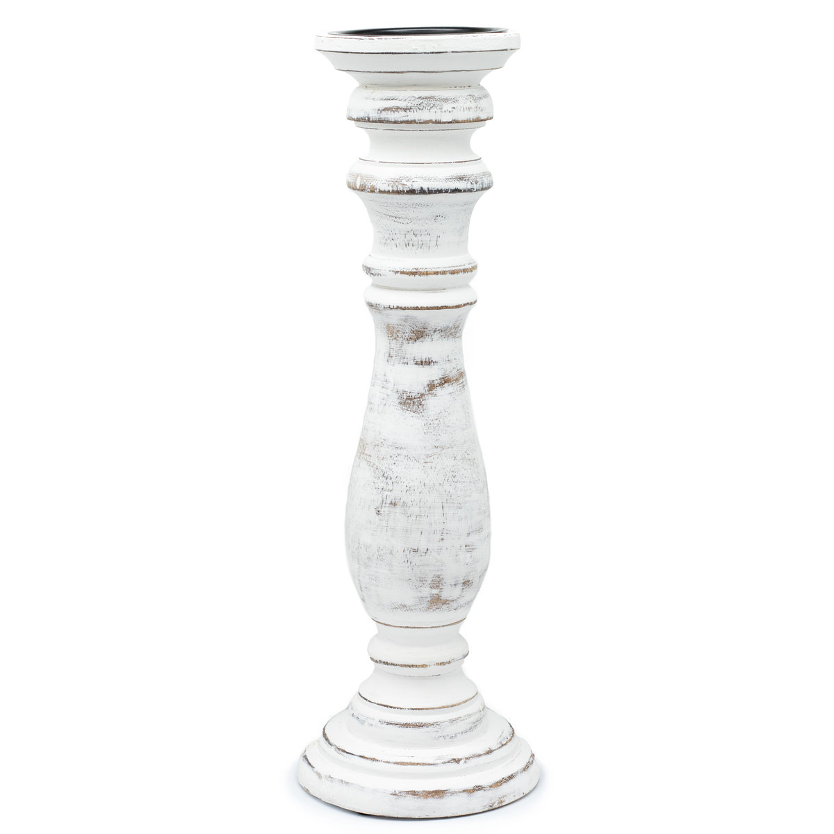 Duży Klasyczny Świecznik - Whitewash 37X10 Cm, Drewniany Biały Świecznik, Z Drewna Mango